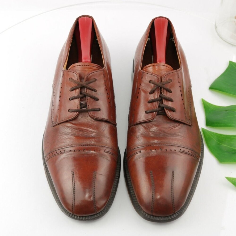 VTG Stanley Blacker Mens Oxford  Size 11.5 Red Leather Italy Handmade Dress Shoe